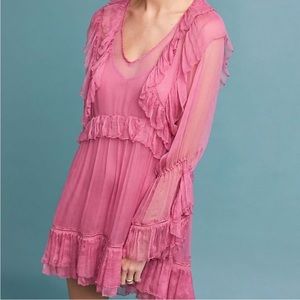 Love Sam Juliette Ruffle Boho Mini Dress Pink Sheer Romantic Dress